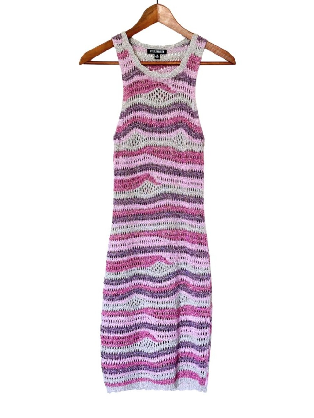 Steve Madden Colourful Pastel Crochet Knit Metallic Stripe Mini Dress – S